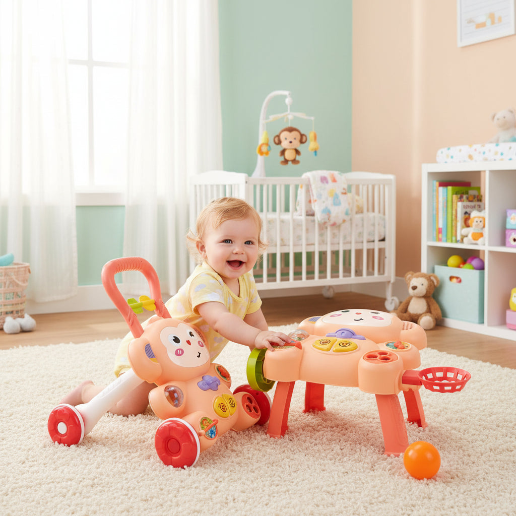 trotteur bébé fille orange enfant et jouet