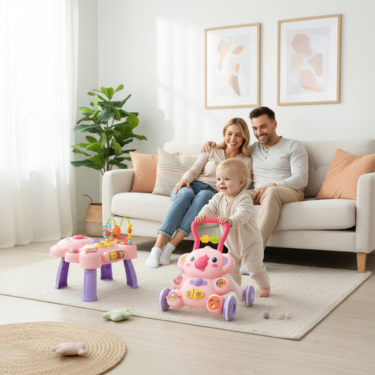 trotteur bébé fille oursons avec papa et maman