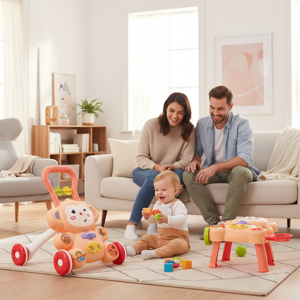 trotteur bébé fille oursons orange enfant joyeux