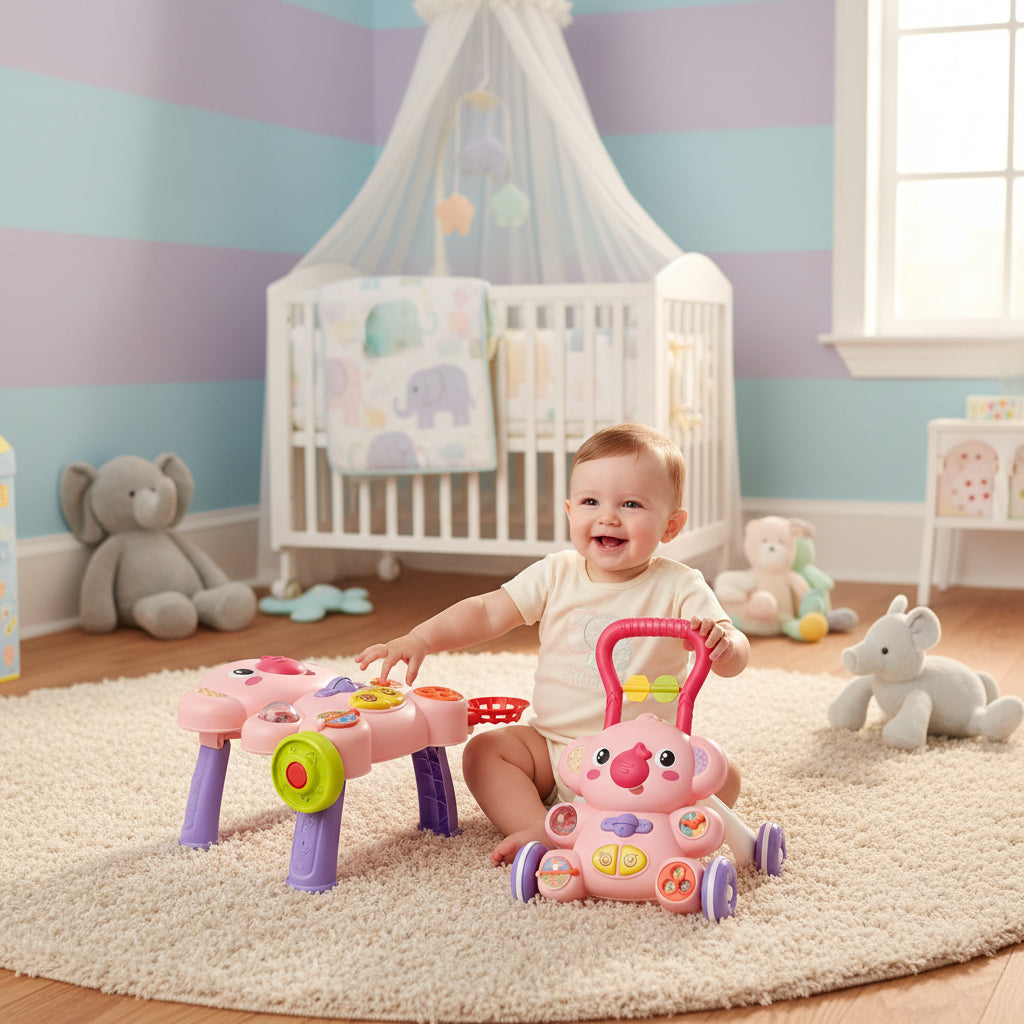 trotteur bébé fille semble s'amuser