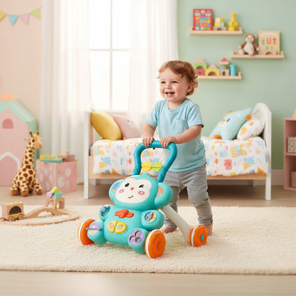 trotteur bébé garçon vert avec enfant