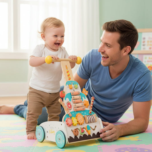 trotteur bébé papa et bébé s'amuse