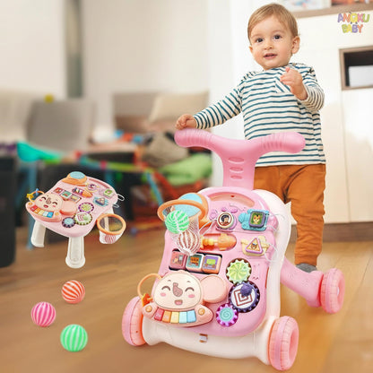 trotteur bébé rose avec enfant