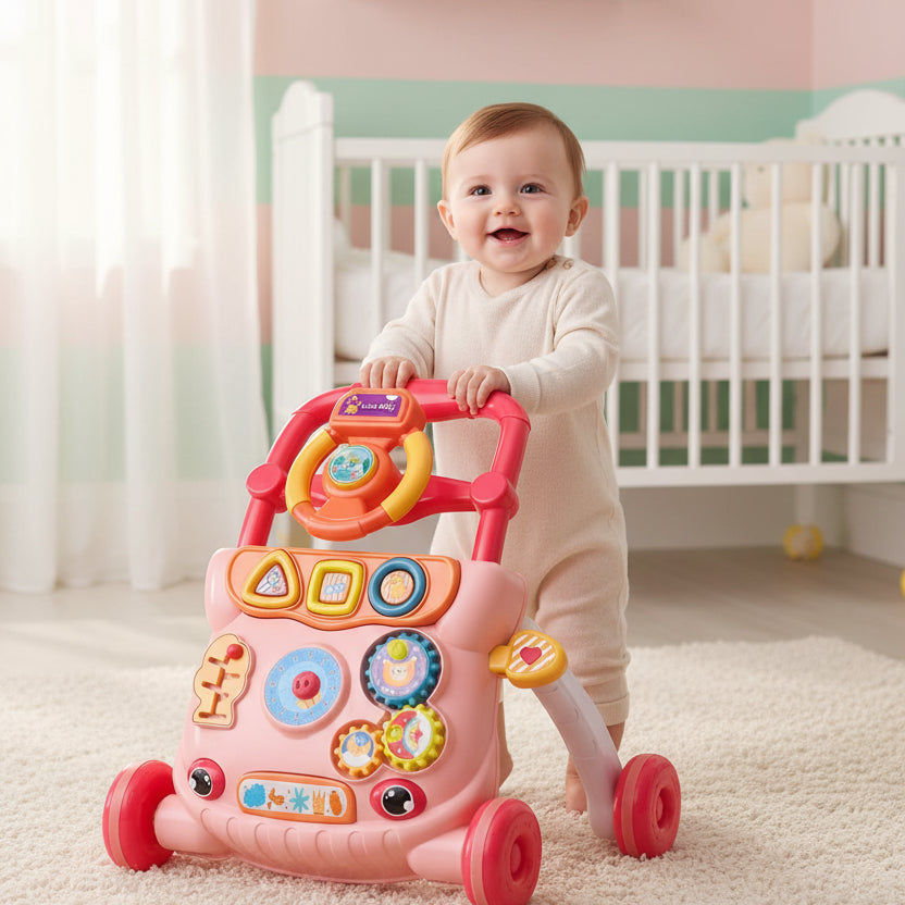 trotteur bébé rose rouge avec bébé