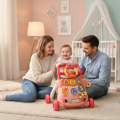 trotteur bébé rose rouge enfant semble heureux