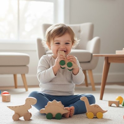 Voiture en bois enfant s’amuse 