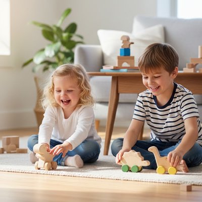 Voiture en bois les deux enfants s’animent avec jouets