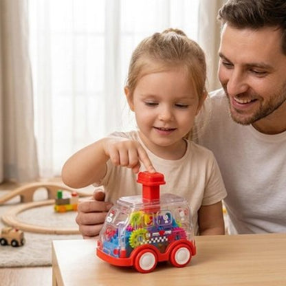 Voiture jouet rouge fillette papa